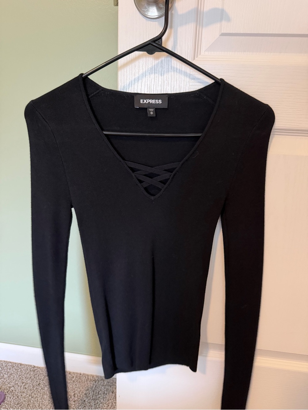 Express Black Long-Sleeve Crisscross V-Neck Top